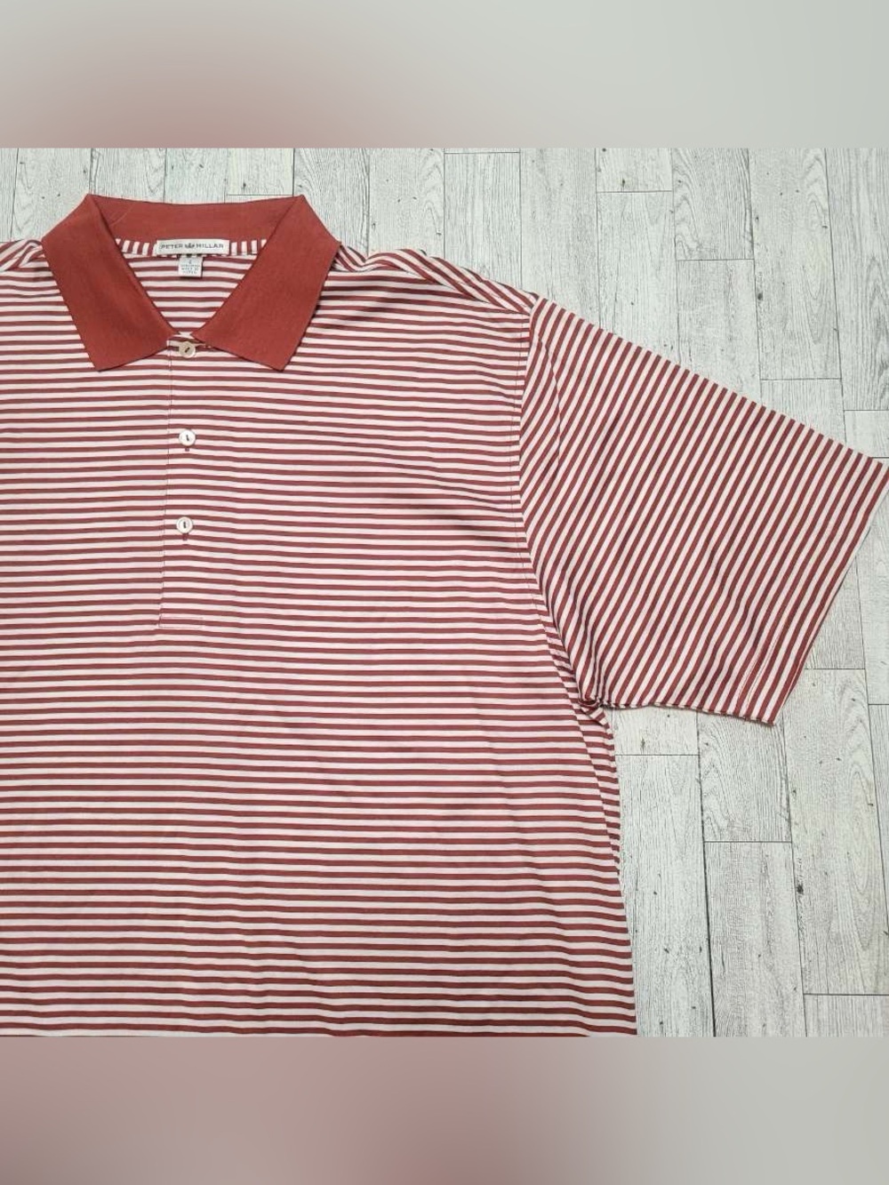 Men's Peter Millar 100% Cotton Red White Striped Preppy Golf Polo Shirt Size XL